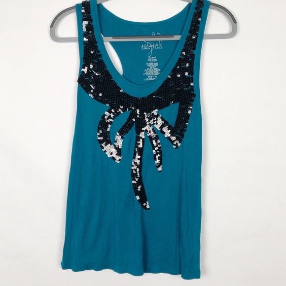Miley Cyrus x Max Azria blue sequin bow racerback - Picture 1 of 4
